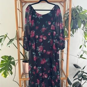 Long Floral Dress with Sheer Sleeves – Never Worn!